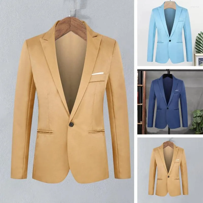 Mäns kostymer tillbaka slitsar Slim Fit Casual Suit Jacket med Lapel Lång ärmfickor Solid Color Business Coat for Workwear