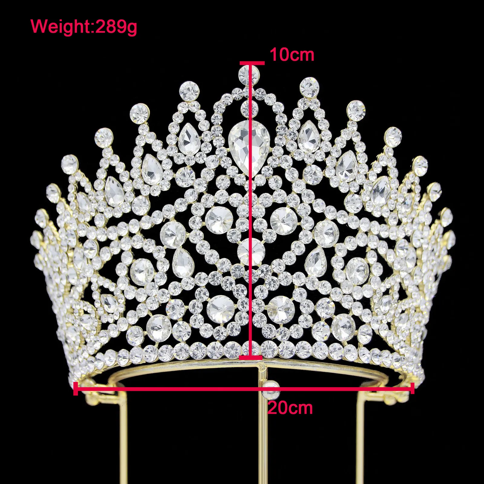 20cm Large Crystal Queen Wedding Tiara – Pageant Prom Crown – Unbranded - View #2