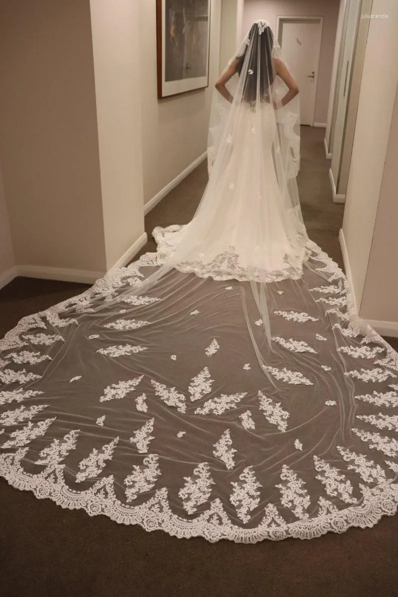 Véils de noiva Royal Catedral Lace Casamento Véu Mantilla 1 Nível