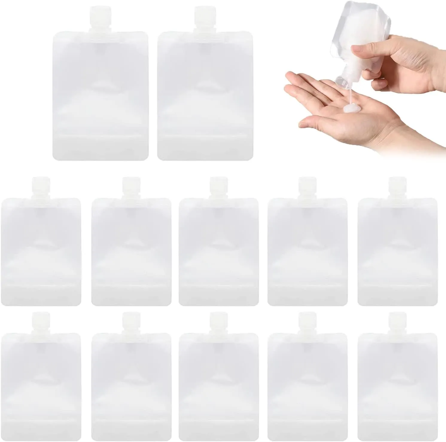 Portable Travel Refillable Empty Squeeze Pouch Refillable Stand-up Empty Packaging Bags Liquid Clear Plastic Empty Packaging Bag for Lotion Shampoo Face Cream