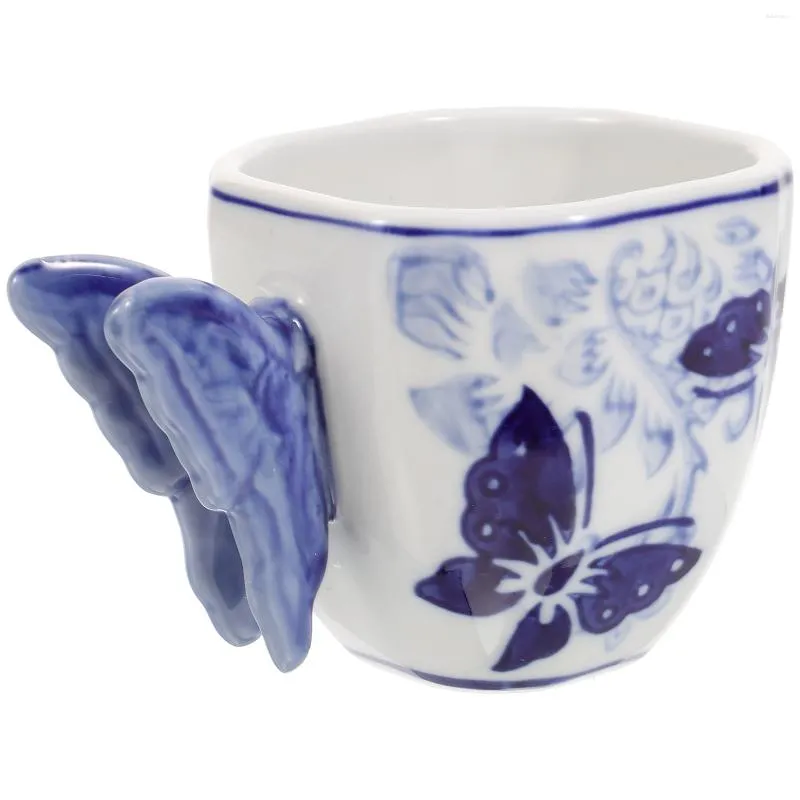 Xícaras de pires de borboleta xícara de borboleta azul porcelana de caneca de café cerâmica Cerâmica de chá decorativo estilo chinês pequeno pequeno