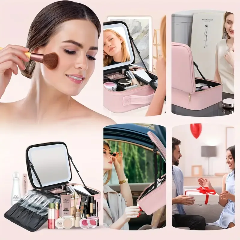 Trousse de maquillage de voyage avec éclairage LED - Organisateur de cosmétiques portable avec séparateurs ajustables, miroir et 3 niveaux de luminosité, trousse de toilette étanche de DHgate Makeup Tools - prix : 37,82 €