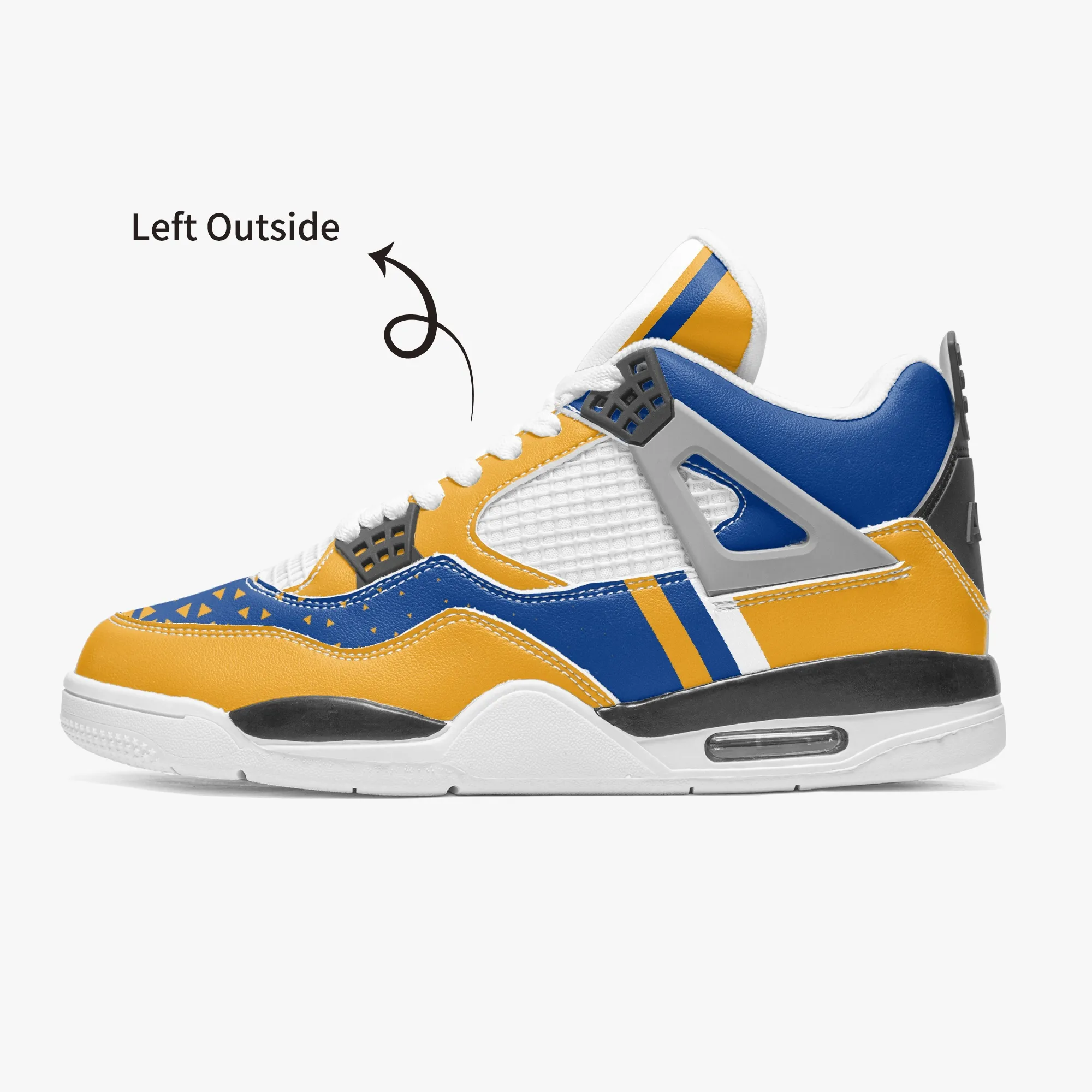 Scarpe da basket personalizzate fai da te da uomo e da donna Blu Sfondo con allenatori di abbellimenti per pattern a triangolo giallo Sport outdoor