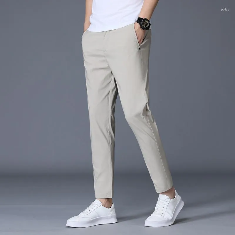 Calça masculina comprimento de gelo seda masculino calça preta cáqui corea fino verão terno casual Chandals man.