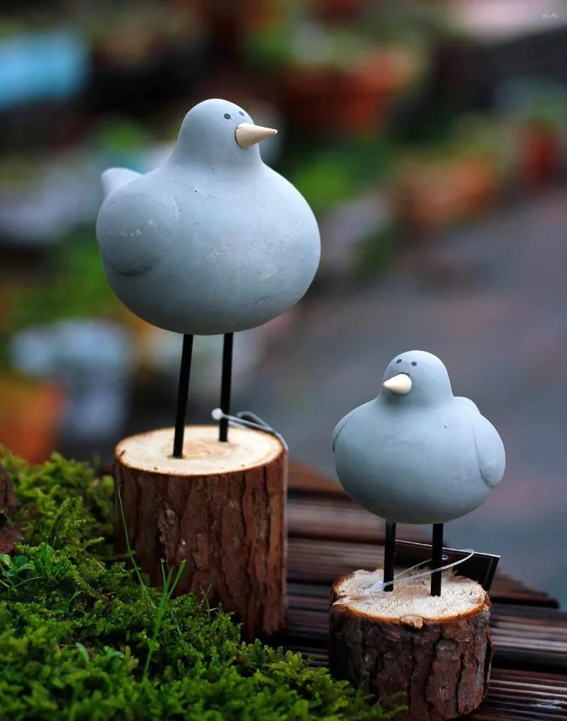 庭の装飾彫像2 PC/セット樹脂灰色のぽっちゃり鳥の彫刻北欧スタイルの装飾屋外の装飾