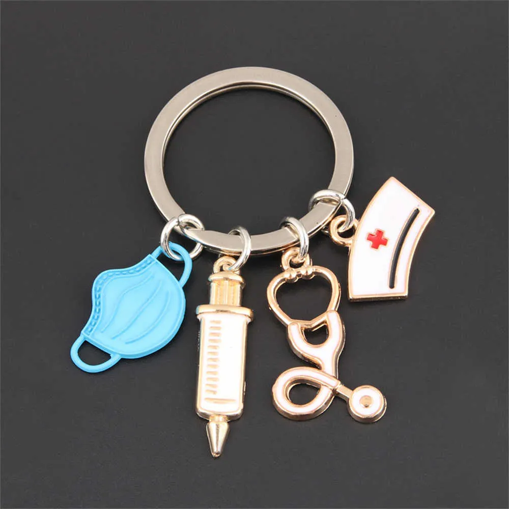 Keychains Lanyards Nurse Doctor Mask Key Chain Mask Medical Aid Personnel Car Sac Carying Syringe Stéthoscope Pendants Accessoires 7354