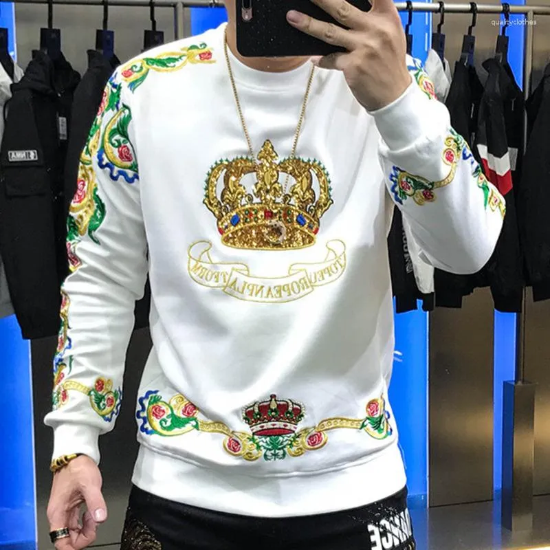 Men's Hoodies High Quality Embroidery Sequin Sweatshirt Luxury Gold Black Crown Men Sudadera Hombre Club Sweat Homme