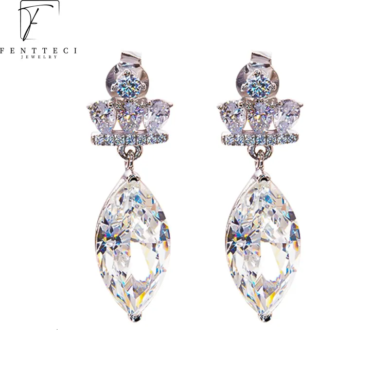 Hoop Huggie FENTTECI Pt950 Platinum Drop Earrings for Women Studs High Carbon Diamond Fine Jewelry Luxury Flash Wedding Party 230815