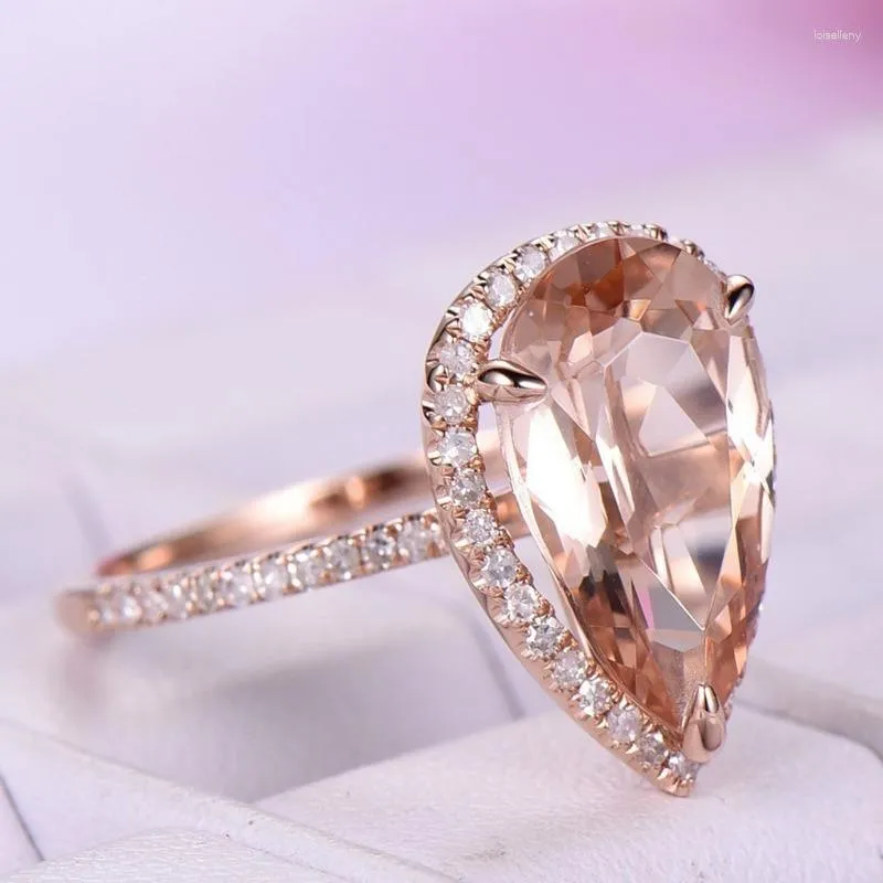 Anelli di nozze Fashion Romantico Ronno di fidanzamento a forma di goccia di cristallo Elegante lussuoso rosa rosa Rinstini Gifts Bijoux