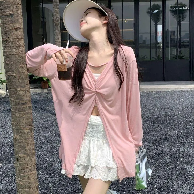 Camisetas para mujeres HSA Women Summer Manga larga Tops casual V Neck Sexy Hollow Out Sun Protection Ropa para Split Drained Chic