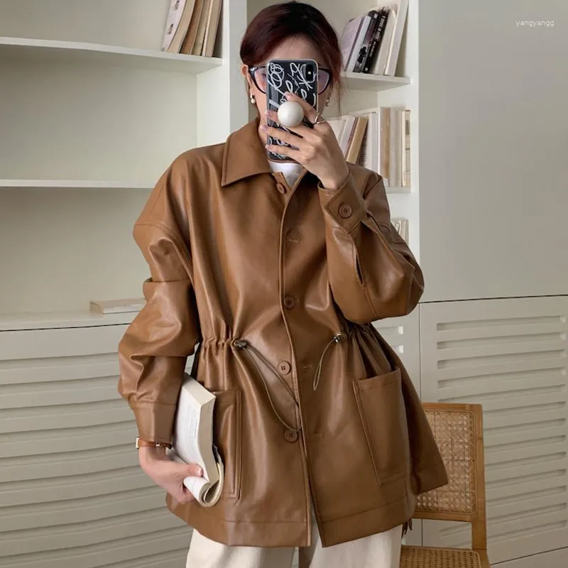 Brown Leather Trench Coat Women's Longer Length Biker Jacket