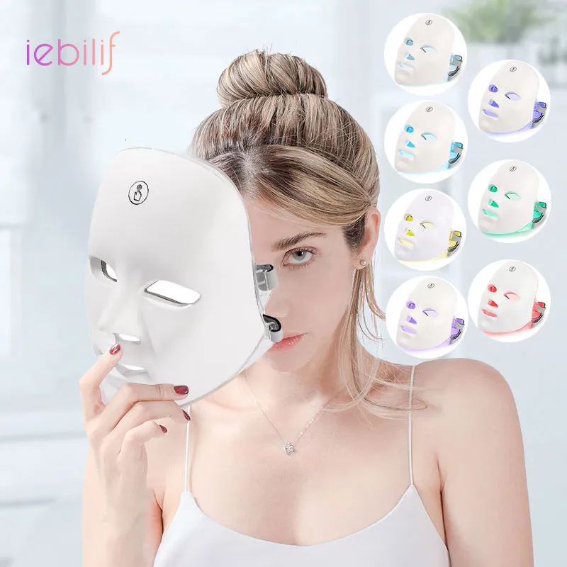 Ansikte massager iebilif ultralätt 7Colors LED Mask Pon Therapy Skin Rejuvenation rynka borttagning Skönhet Vitning USB-laddningsmask 230815