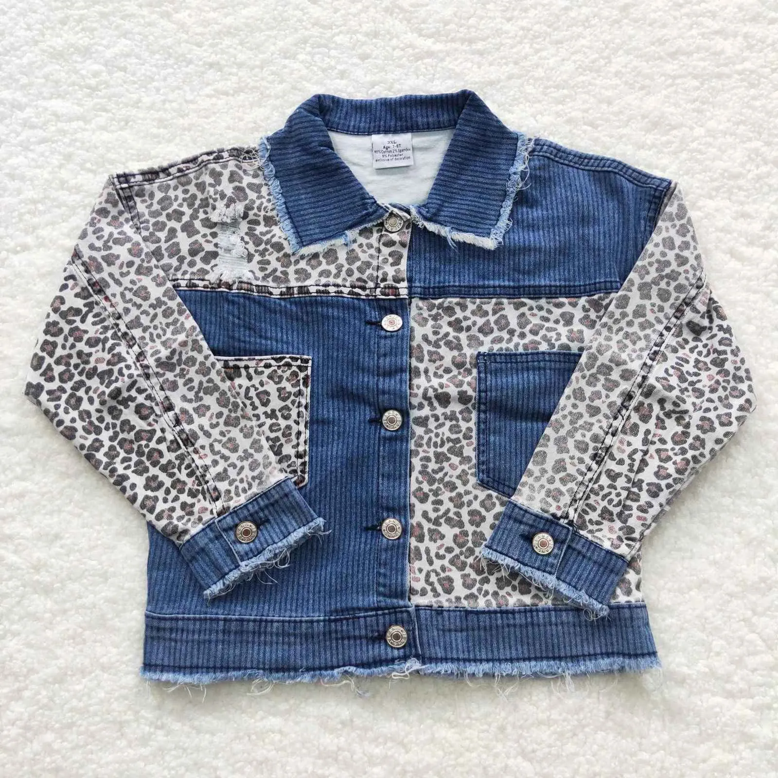 Clothing Sets GT0203 Baby Girls Leopard Panel Long Sleeve Denim Top Kids Summer Boutique Jacket 230815