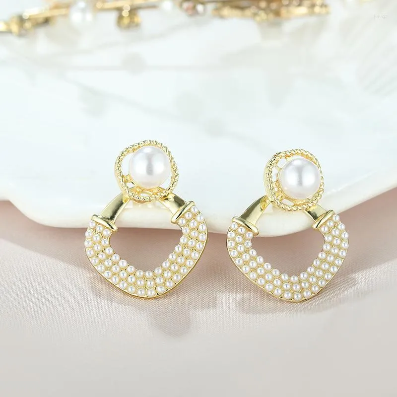 Stud oorbellen Luxe vrouwelijk klein vierkante geel goud kleur bruiloft voor vrouwen charm geometrische witte parel