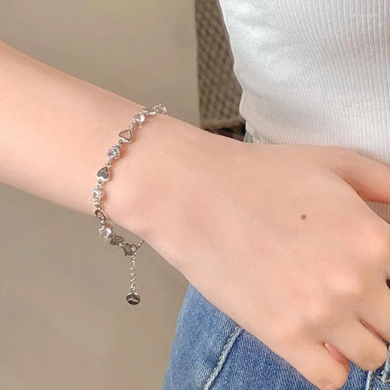 Braccialetti a maglie Kiss Jewelry Zircone Cuore Ins Bracciale per donne Moda coreana Ragazze dolci Pulseras Y2K Party_voghion.com