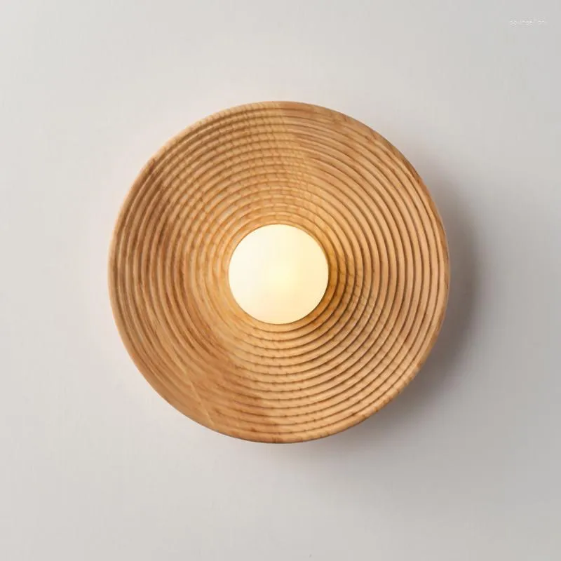 Wall Lamps Japanese Retro Wood Lamp Creativity Round Indoor Lighting Room Decor For Bedroom Living Corridor Sconce