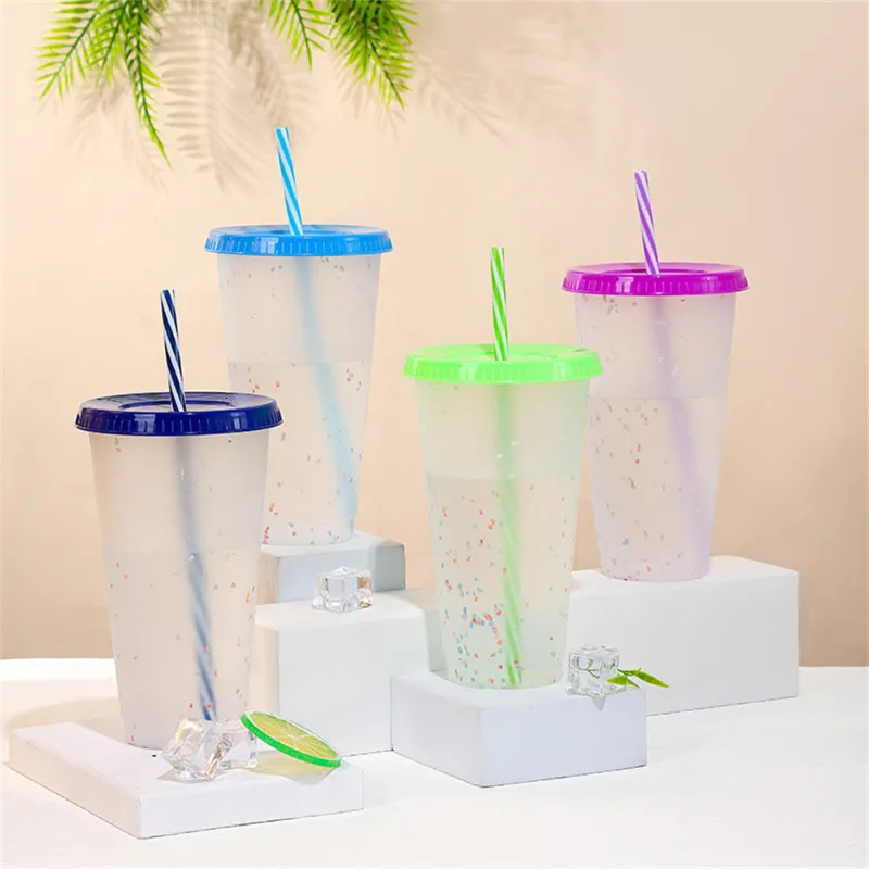 Mugs 700ml Plastic Color Changing Straw Cup Clear Coldcolored Water Bottle for Coffee Juice Milk Tea Reusable Drinking Drinkware 230815