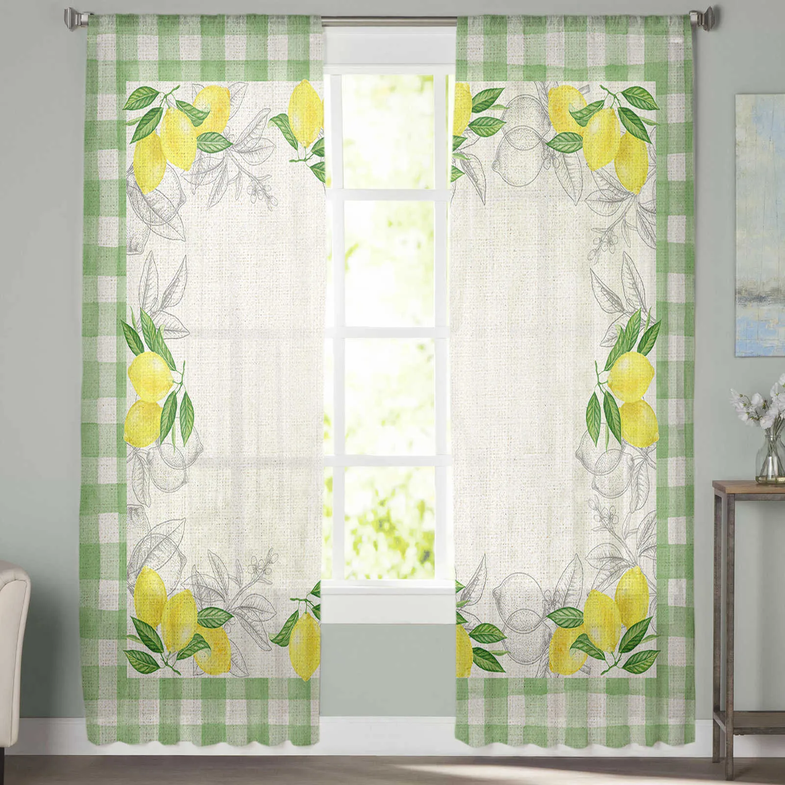 Rustic Fruit Lemon Tulle Curtains For Living Room And Bedroom