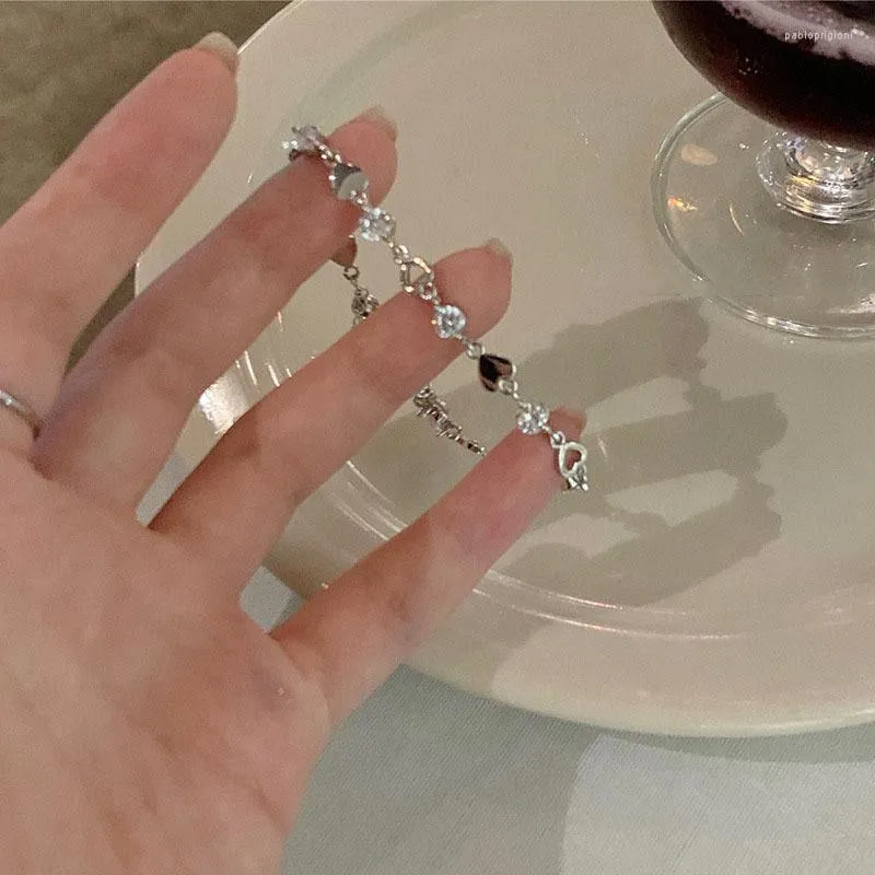 Bracciale a maglie con cuore in zircone gioielli moda coreana_voghion.com