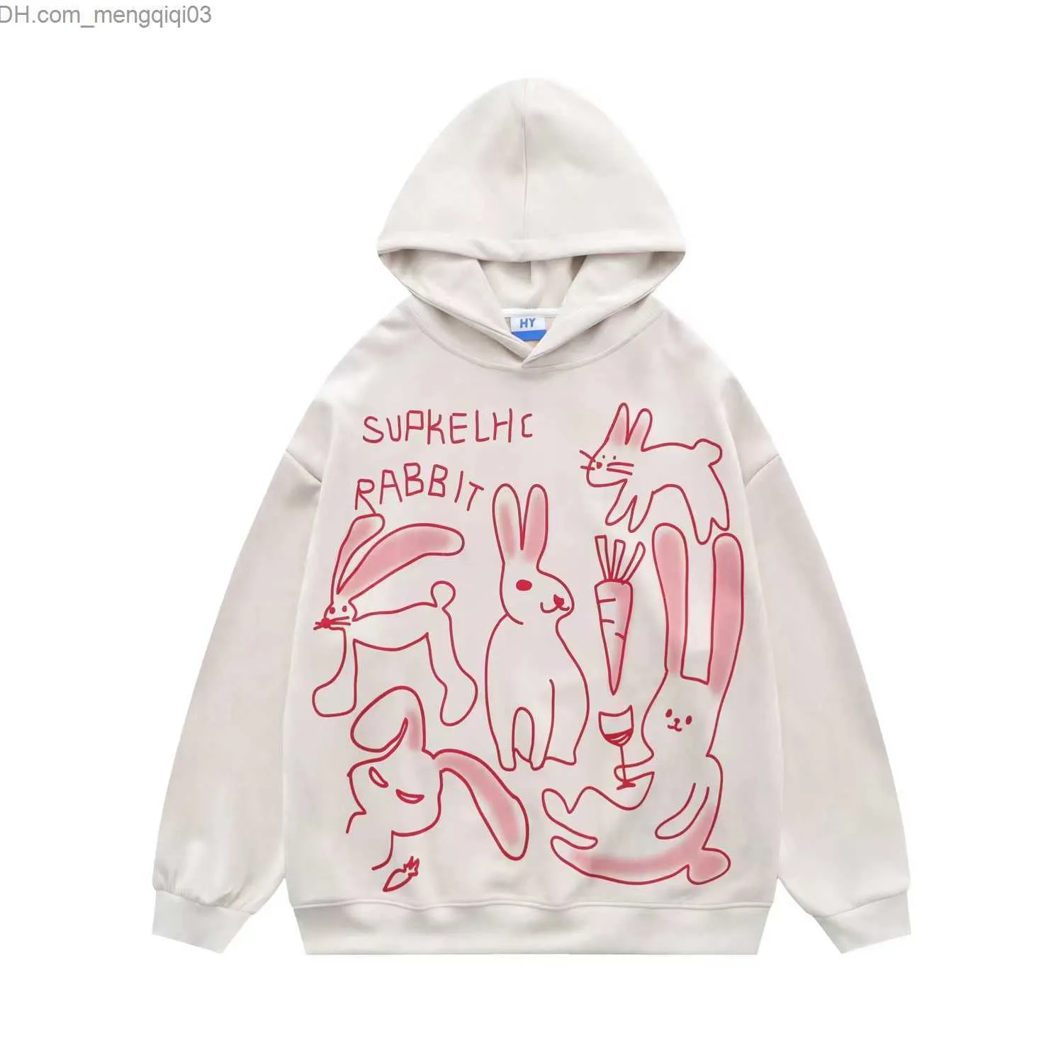 Men's Hoodies Sweatshirts Japanese Vintage Rabbit Printed Hoodie Long Sleeve Zip Up Sweatshirt Women's Fashion Loose Casual Couple Coat Z230817