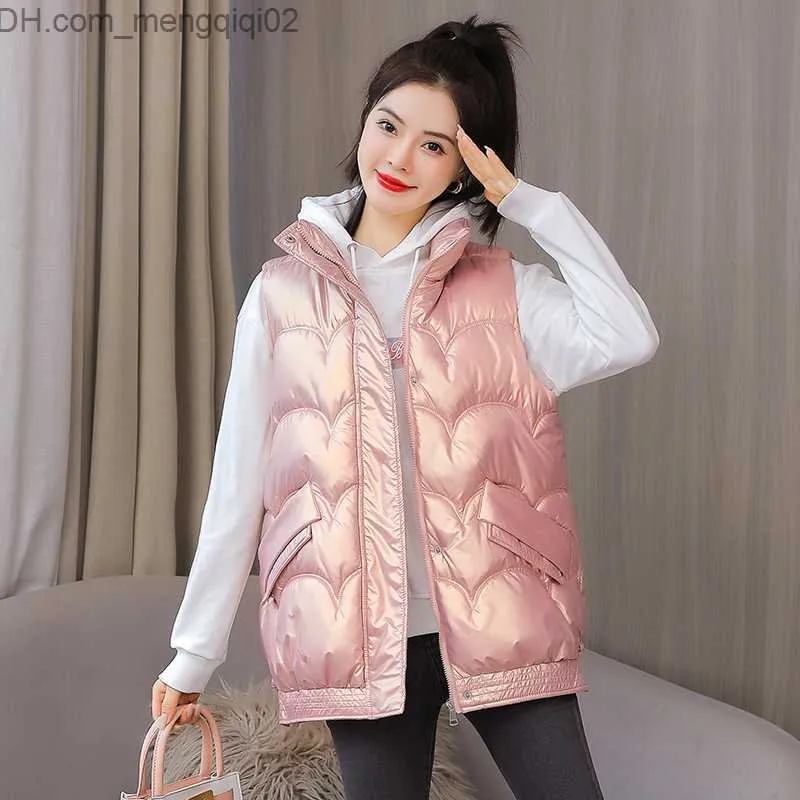 Women's Down Parkas New Smooth Parka Tank Top Fashion Solid Winter Jacket Women's Casual Sleeveless Standing Neck Parka Coat Women's Waist Coat Z230817