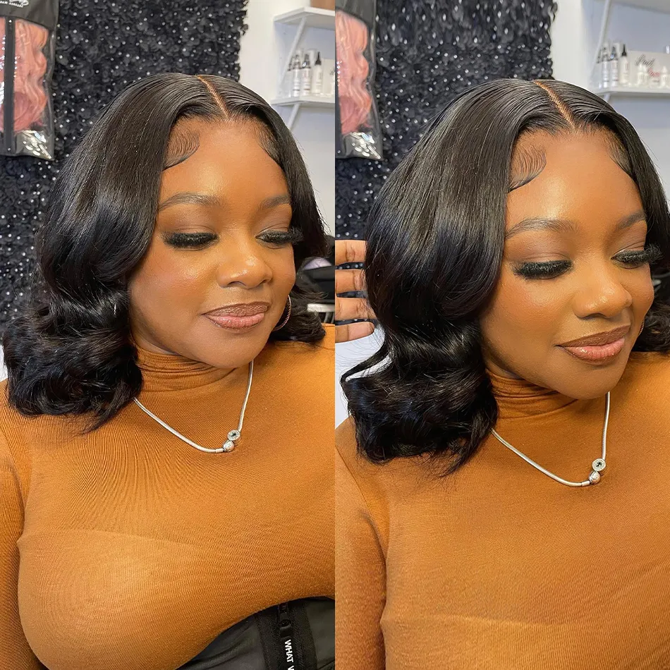 220%density Body Wave Lace Front Human Hair Bob Wigs 4x4 Closure Short Bob Wig 12 Inch Water Wave Lace Frontal Wig Pre Plucked