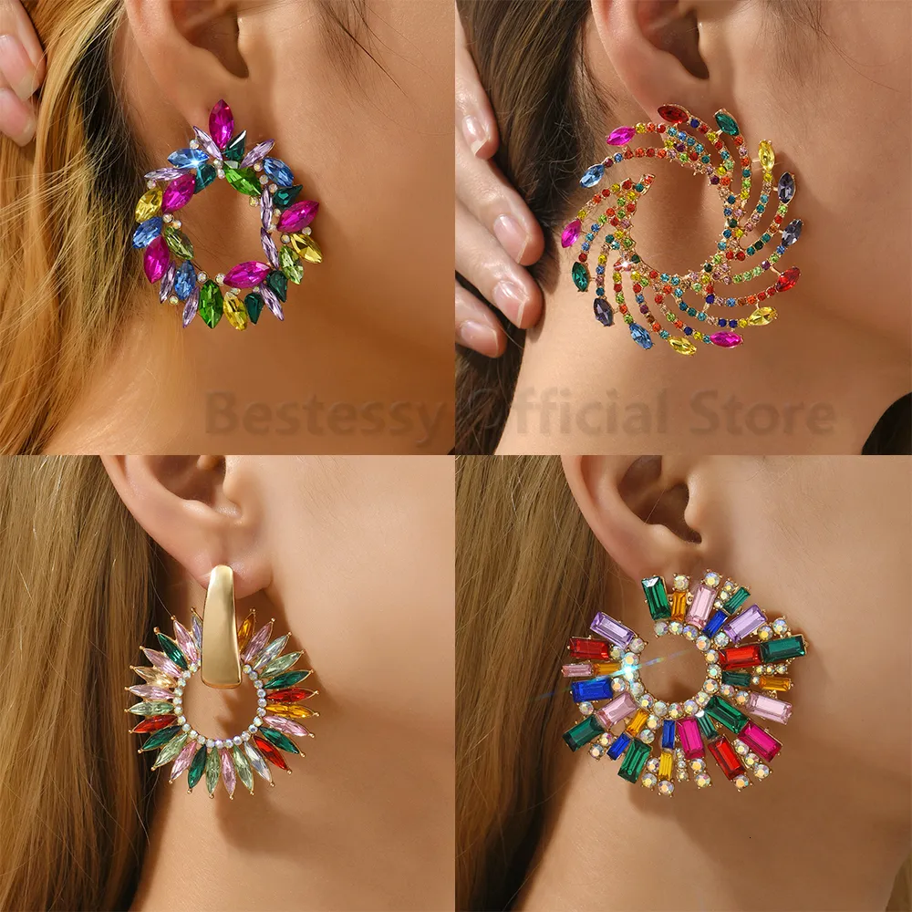 Stud Colorful Series Shiny Big Earrings For Women 2023 Trend Luxury Round Fashion Jewelry Girl Party Accessories Gift 230816