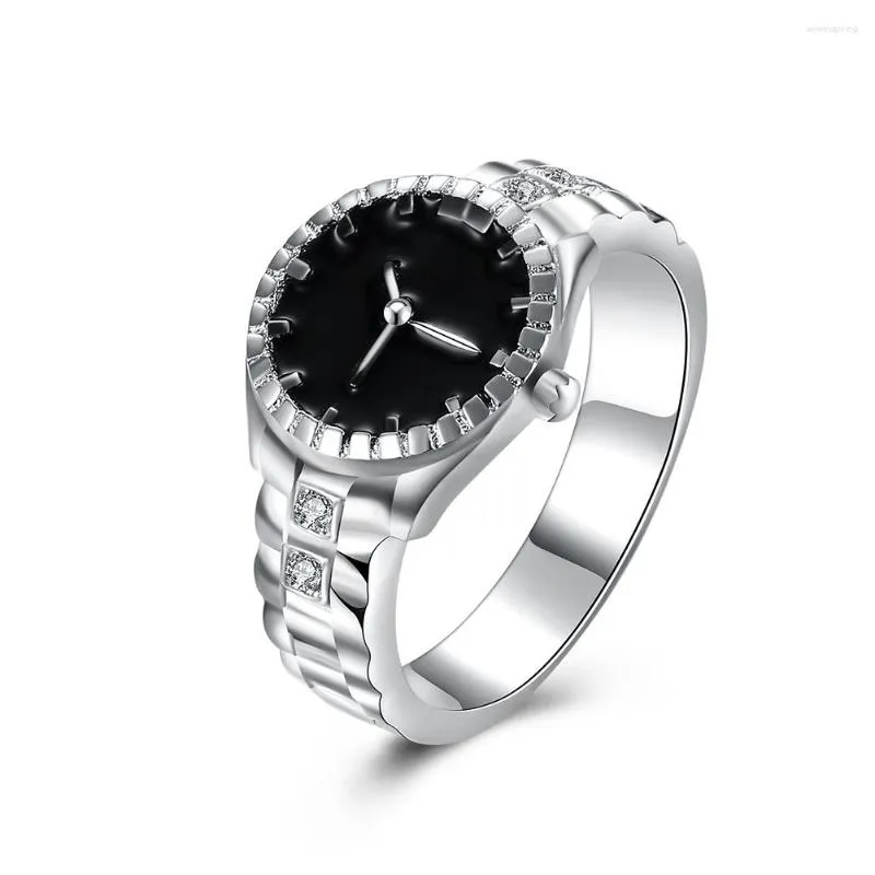 Pierścienie klastra 925 Srebrny Pierścień Pierścień Plac Square Dial dla kobiet Party Wedding Charm Prezenty biżuterii