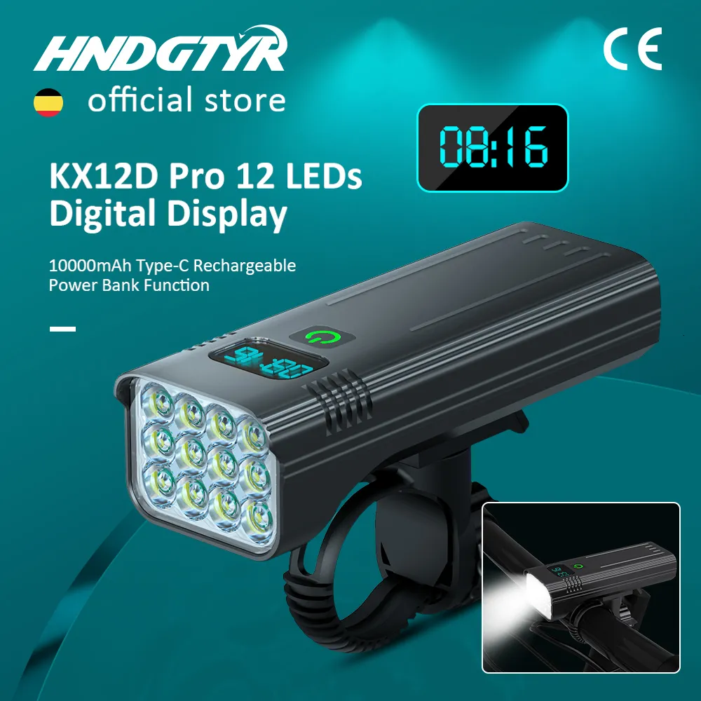 أضواء الدراجة 12 LEDS LEDS LIGHT MAX 5000LM مؤشر رقمي USB مصباح يدوي قابل لإعادة الشحن للمصباح الأمامي 18650 بطارية MTB CYCLE LAMP 230815