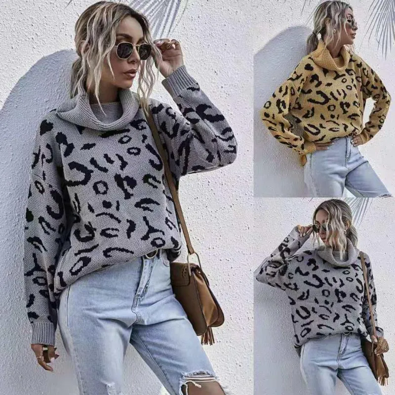 Camisola de suéteres femininos Sexy Leopard Sweater 2023 Autumn e inverno