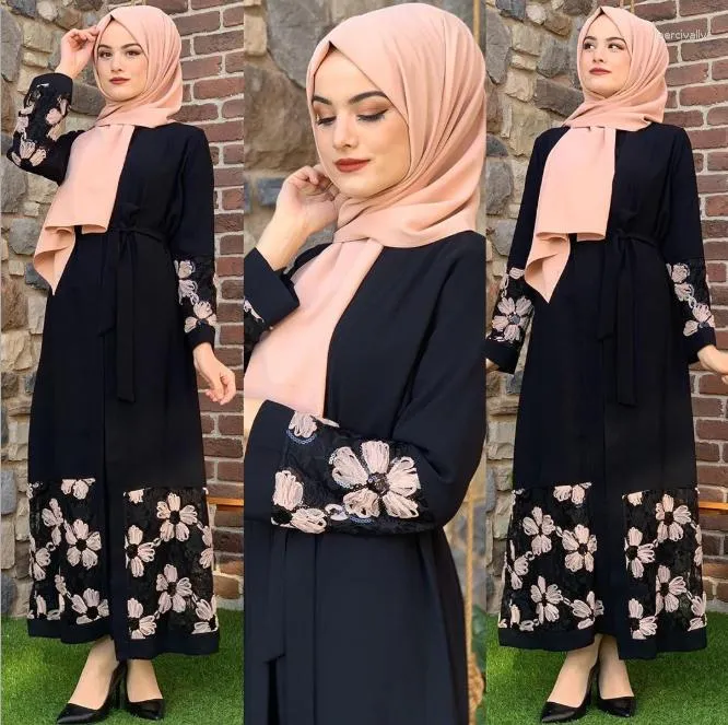 Etniska kläder 2023 muslimsk mantel digital tryckklänning arabiska kvinnors islamiska kalkon mellan östkläder svart