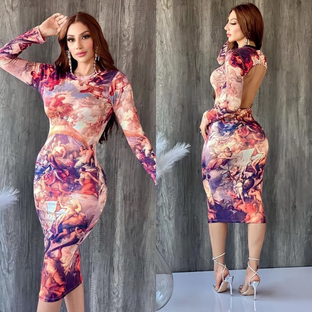 damskie ubranie designerskie seksowne sukienki bez pleców kobiety moda nadruk bodycon długość kolanowa sukienka ołówkowa