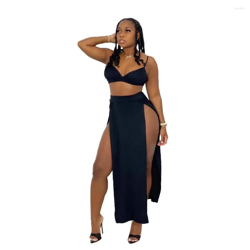 DHgate 2 Piece Summer Skirt Set Strappy Crop Top Flowy Maxi Skirt Apparel