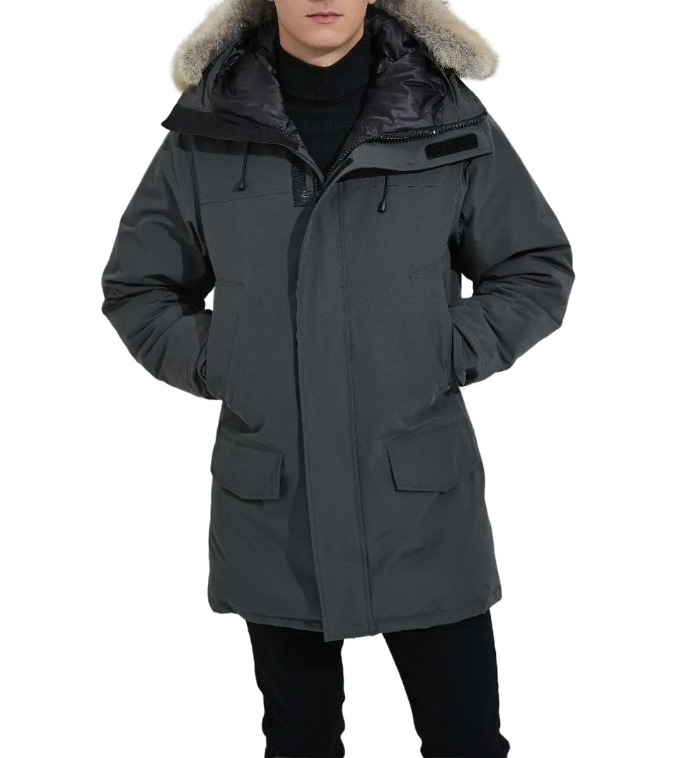 Gänsedaunenmantel Herren Winter Echter Wolf Pelzkragen Kapuze Outdoor Warm und winddicht Mäntel mit abnehmbarer Kappe Parka Herren Oberbekleidung Daunen