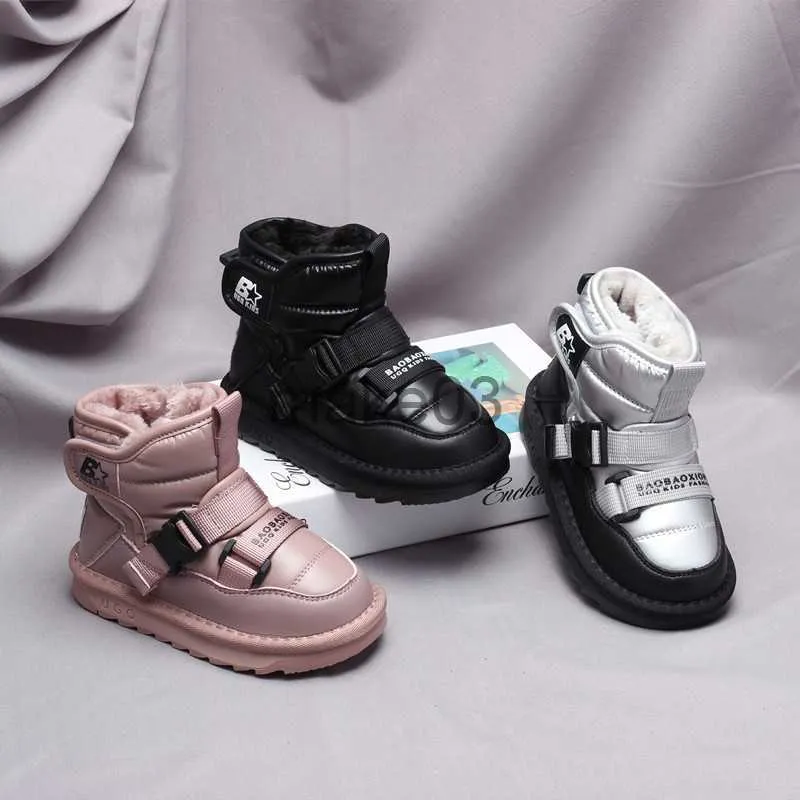 Laarzen Kinderen Echte lederen sneeuwlaarzen Meisjes Roze verdikking Antiskid Warme laars Nieuwe Winter 2023 Infant Boots Boy Waterdichte pluche J230816