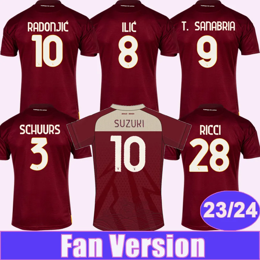 Survêtements masculins 23 24 Torino Fc Ricci Mens Soccer Jerseys Singo T. Sanabria Ilic Pellegri Zima Buongiorno Home Limited Edition Football Shirts