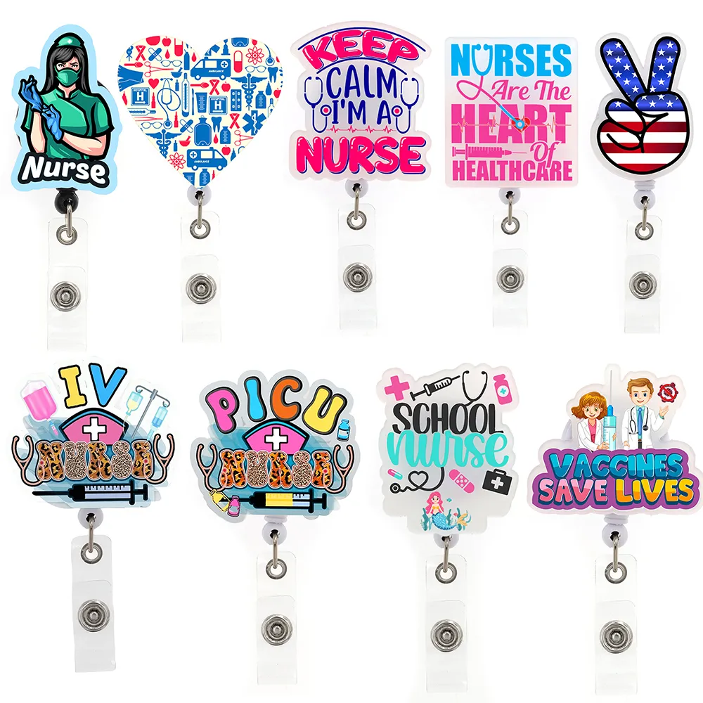 10 datorer/Lot Fashion Nyckelringar Anpassad stil Medical Series Sjuksköterska Badge Reel för sjukvårdsarbetare Accessoarer Skrubba livsmärke