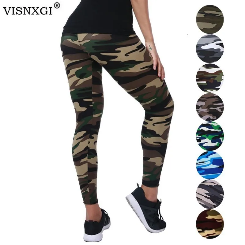 Damens leggings Visnxgi Fashion Camouflage Printing Elasticity Leggings Camouflage Fitness Pant Legins Casual Milk Legging for Women 230815