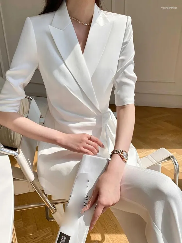 Womens Two Piece Pants Suit For Women Office Wear Korean Fashion Half  Sleeve Lace Up Blazer Coat High Waisted Pant Slim White Outfits 2023 From  Youngbrother, $49.78