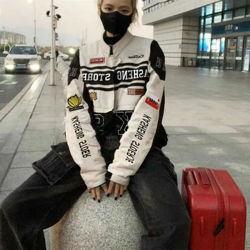Womens Jackets YICIYA Bomber Jacket Women Varsity Coats Embroidery Long Sleeves Race Car Jackets Vintage Detachable Hem Winter Baseball Coat 230815 From 23 23 DHgate