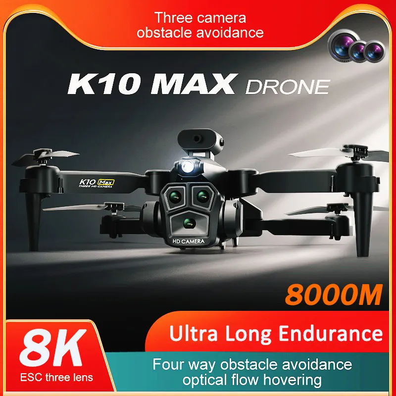 K10 Max Drone Mini 8K HD Esc Professional Aerial Three Cameras Four-way Obstacle Avoidance Optical Flow Positioning Foldable Quadcopter FPV Drone RC Quadcopter UAV