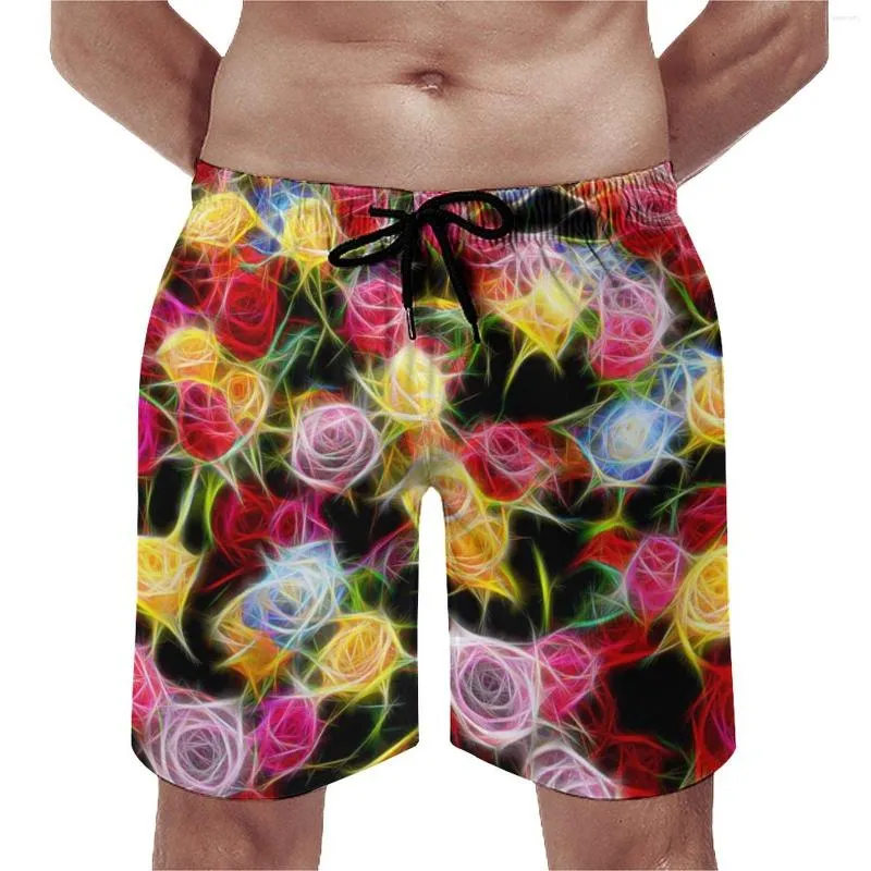 Short shorts abstratos placas de flores rosa de sentimento calças de praia de qualidade imprimir grandes machos machos