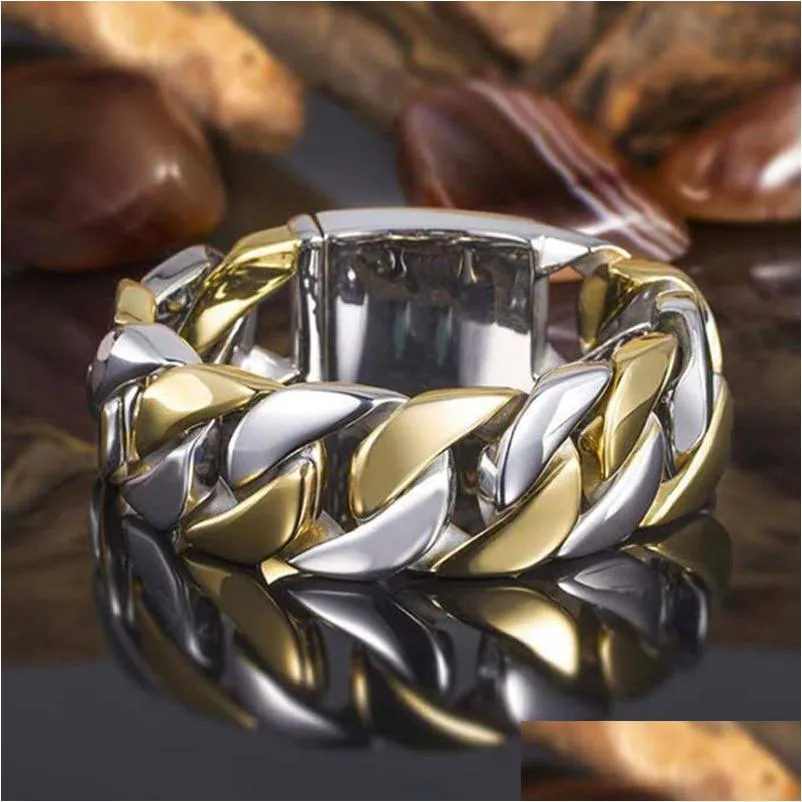 Band Rings Fashion Curban Link Chain Style Un Personality Sier Gold Two Tones S925 Finger Ring For Men Women Drop Delivery Jewelry Dh1Rd