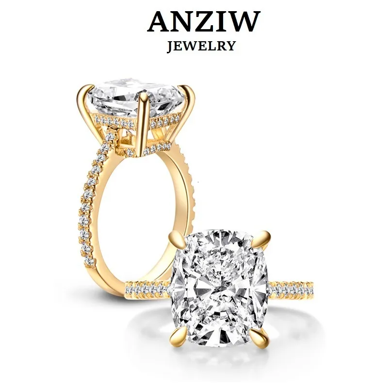 Alyans Anziw 925 STERLING Gümüş 6ct Yastık Kesme Ring 4 Prong Sona Simüle Elmas Nişan Büyük Taş Takı 230816