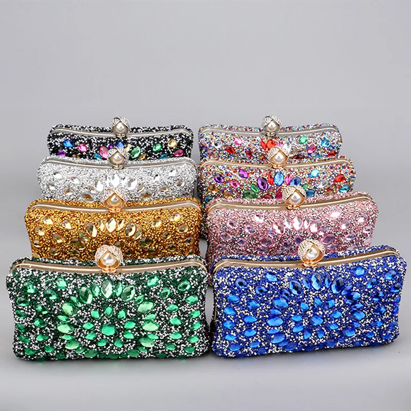 Kvällspåsar Candy Mix Color Day Clutch Rhinestones Evening Bags Party Diamonds Axelkedja Handväskor Purse Akryl 230815