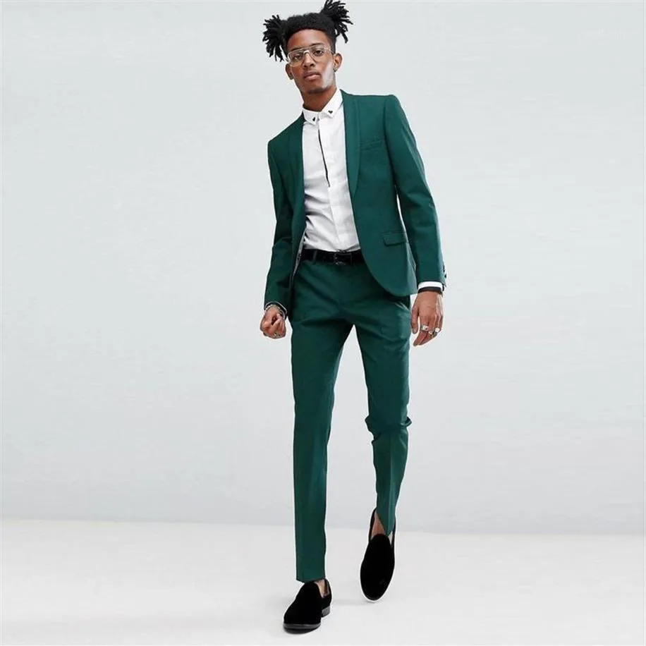 Classy Green Slim Fit Mens Prom Suits Two Pieces Shawl Lapel Wedding Suit For Men Tuxedos Blazers Jacket And Pants1259S