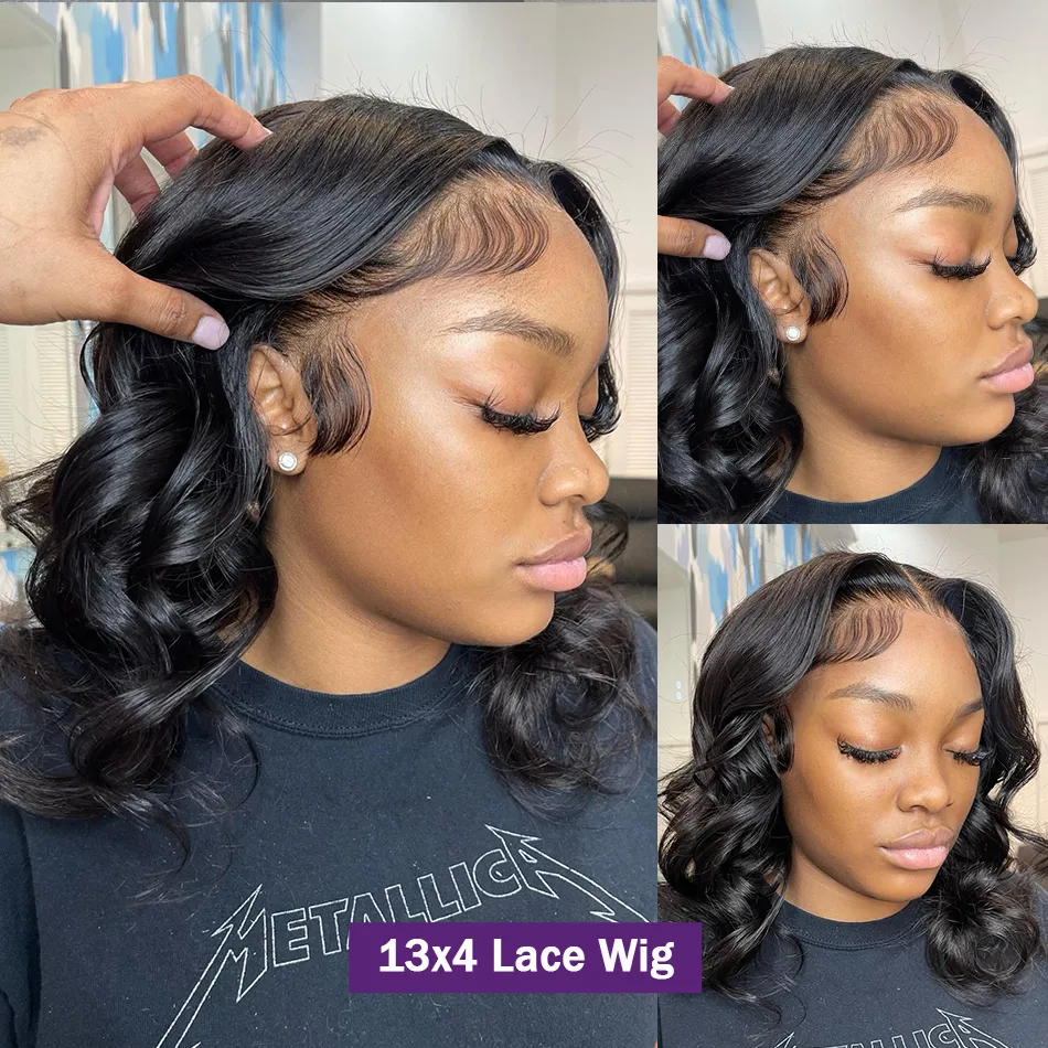 220%density Body Wave Lace Front Human Hair Bob Wigs 4x4 Closure Short Bob Wig 12 Inch Water Wave Lace Frontal Wig Pre Plucked