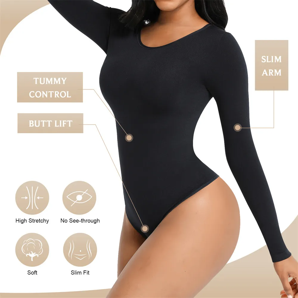 Hexin Body Shaper Seamless Long Sleeve Thong Bodysuit Shapewear