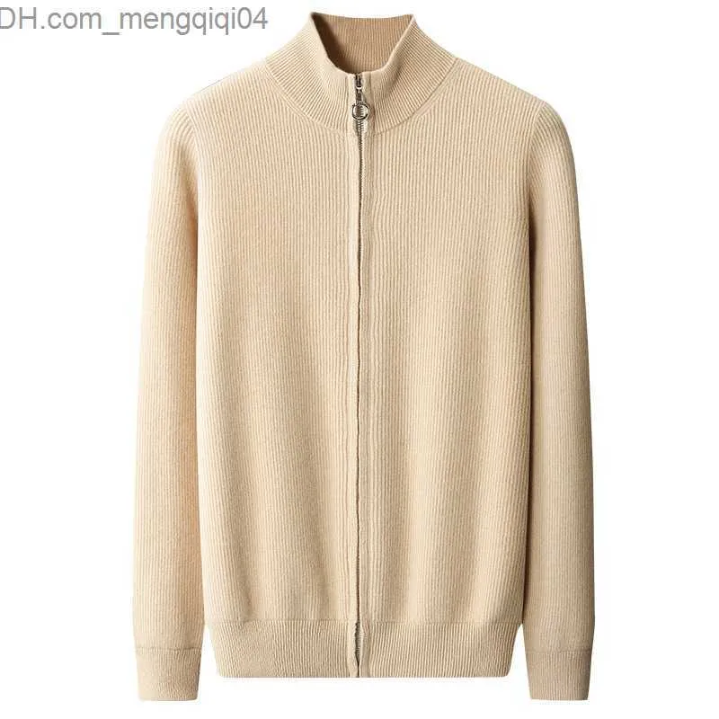 Men's Down Parkas Autumn Winter Men's Sweater Cardgians Cashmere Knitted Cardigan Standing Neck Zipper Coat Pure Wool Slim Fit Men's Sweater Z230816