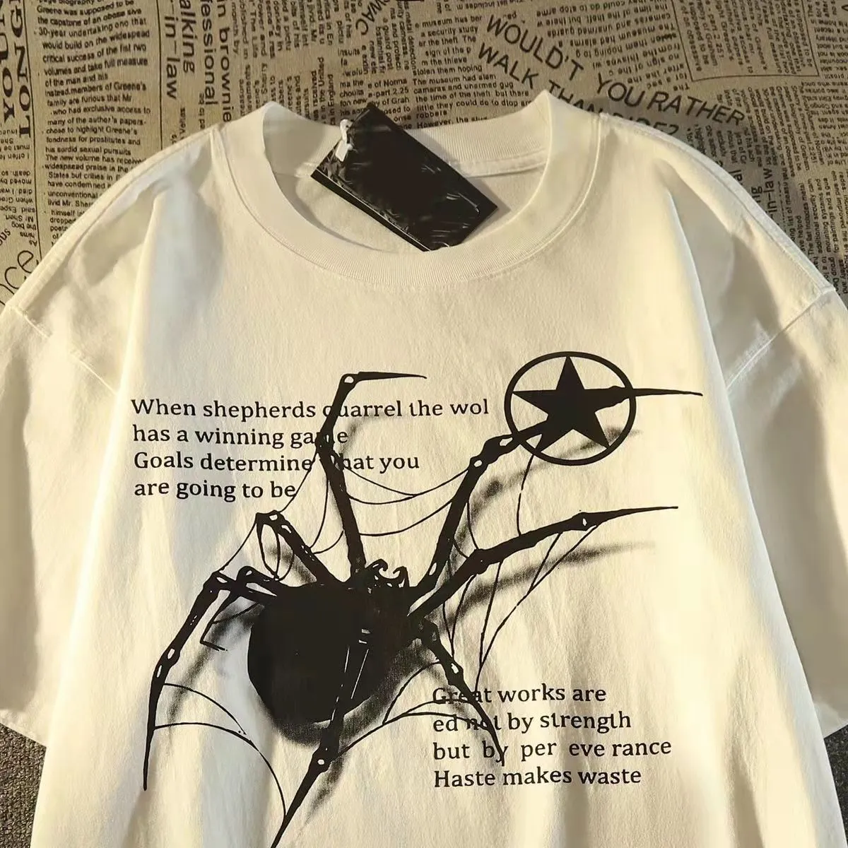 DHgate.com:Korean Acubi Harajuku Spider Graphic Short Sleeve
